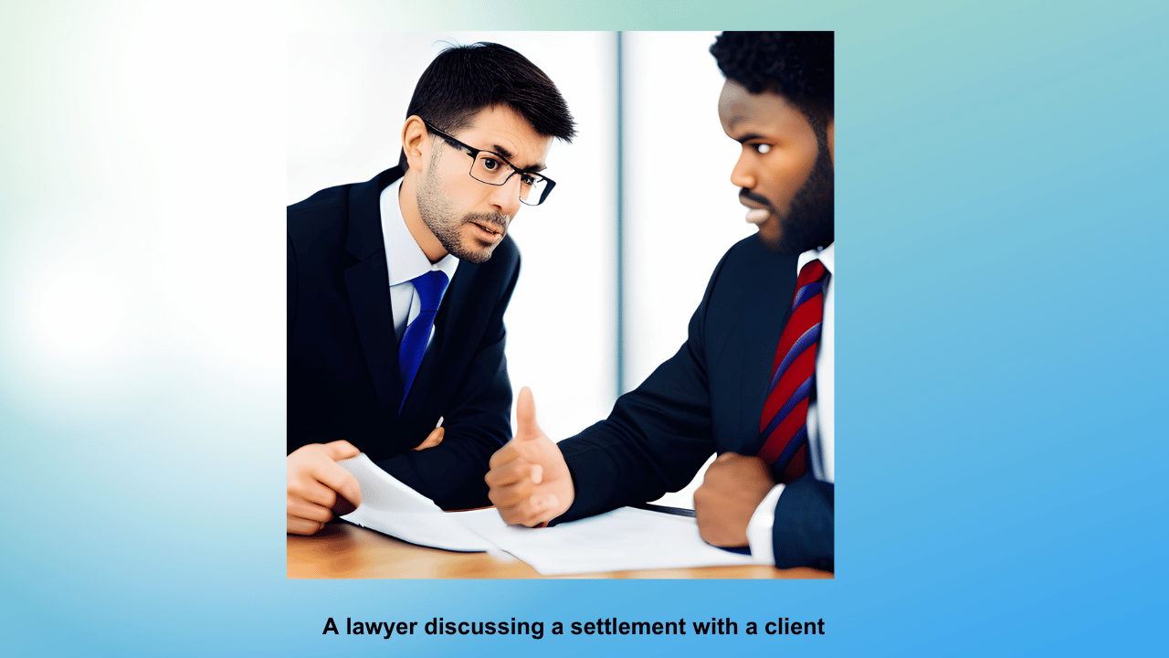                                                  A lawyer discussing a settlement with a client