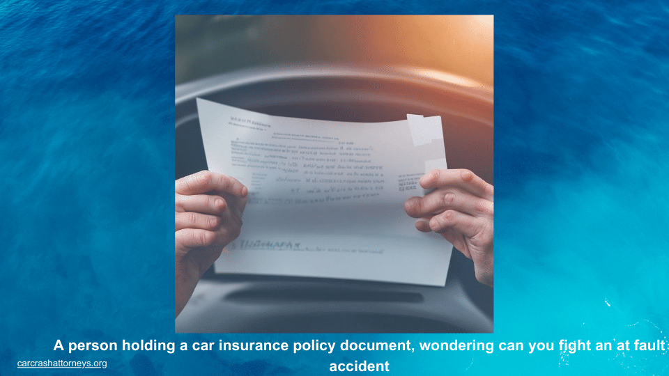 An image of a person holding a car insurance policy document, wondering can you fight an at fault accident