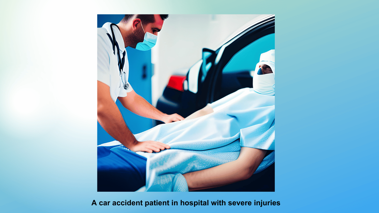                                              A car accident patient in hospital with severe injuries.