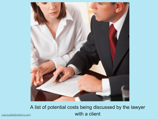 A list of potential costs being discussed by the lawyer with a client.