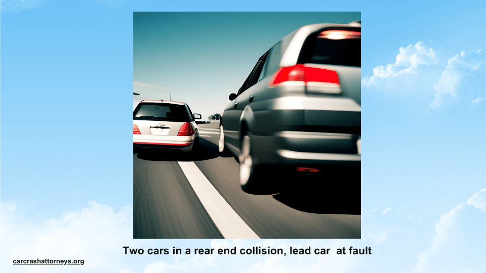 Two cars in a rear-end collision, lead car at fault