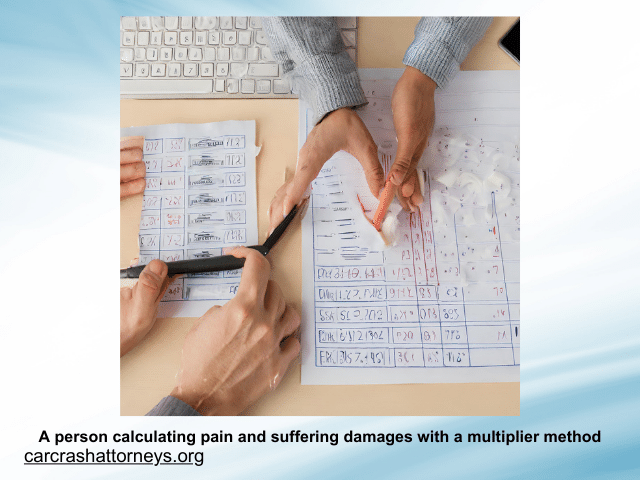 A person calculating pain and suffering damages with a multiplier method