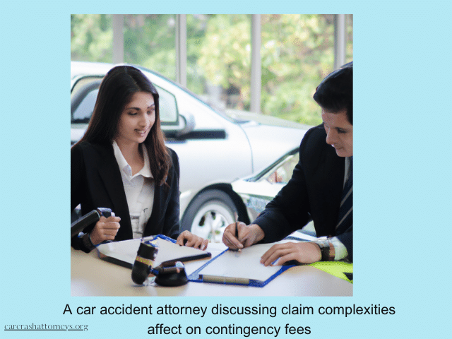 A car accident attorney discussing claim complexities affect on contingency fees.