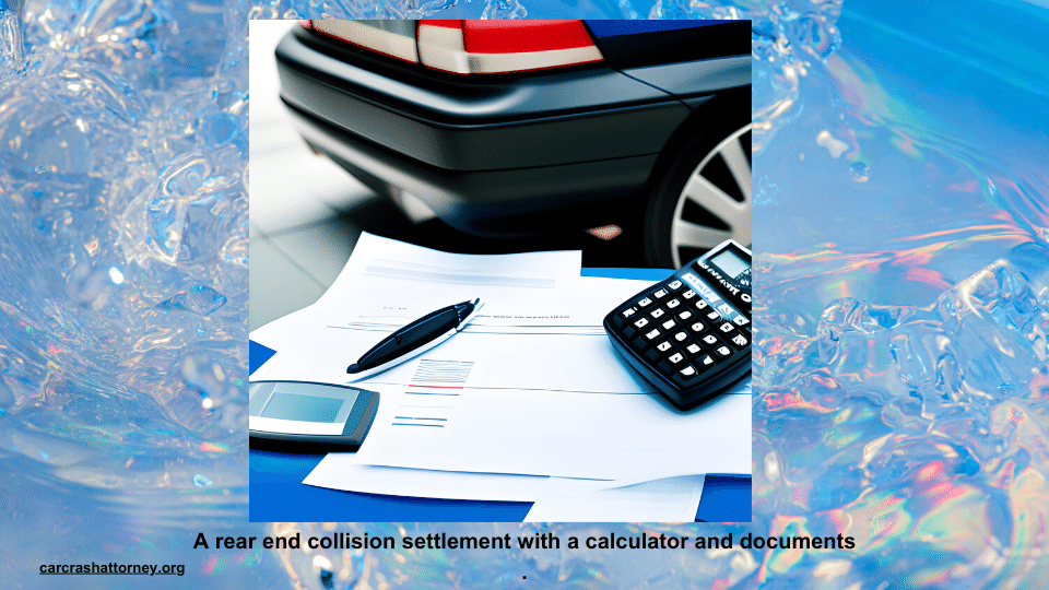 A rear-end collision settlement with a calculator and documents