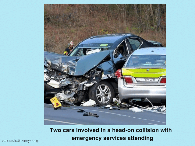 Two cars involved in a head-on collision with emergency services attending