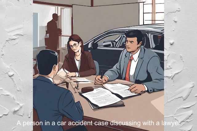 A person in a car accident case discussing with a lawyer
