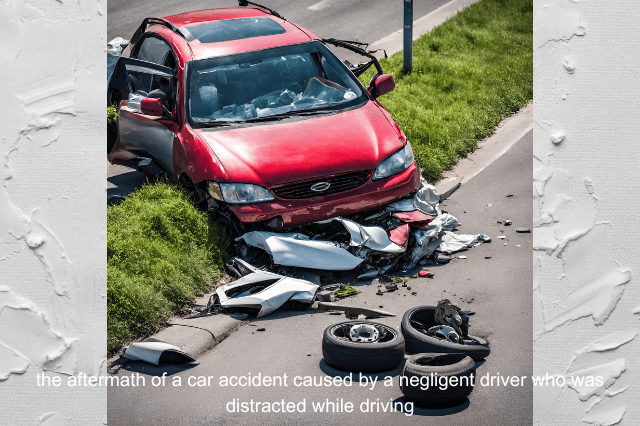 the aftermath of a car accident caused by a negligent driver who was distracted while driving.